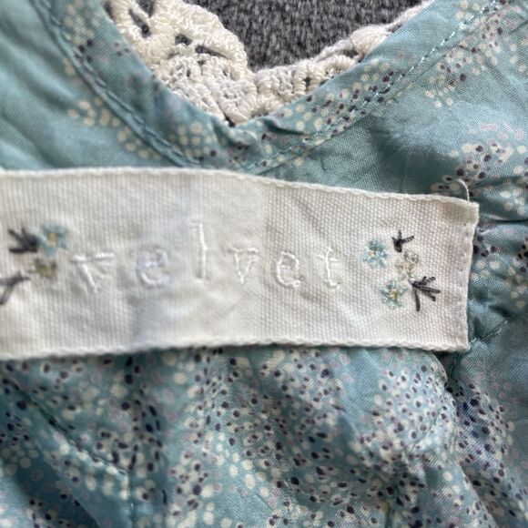 VELVET Mini Dress Womens Small Blue Silk Babydoll Crochet Boho Floral  Fairycore - Picture 5 of 10